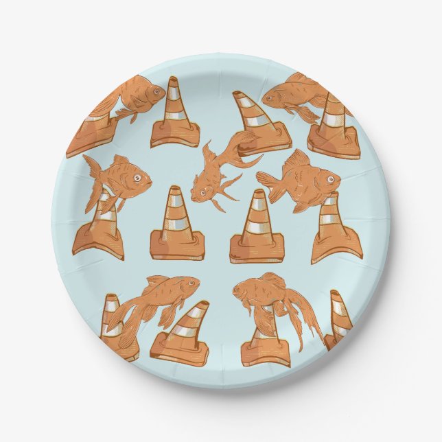 Road Cones and orange goldfish Paper Plate (Front)
