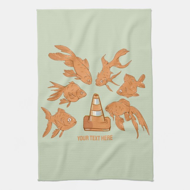 Road Cones and orange goldfish Tea Towel (Vertical)
