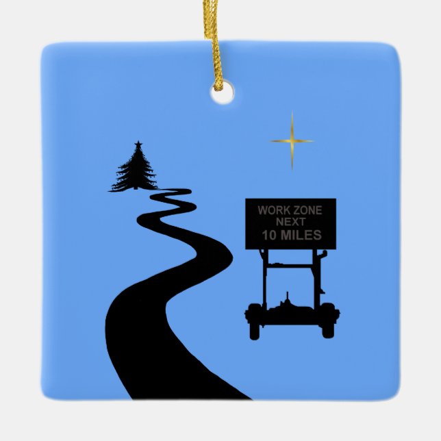 Road Construction Silhouette Christmas Ornament (Front)