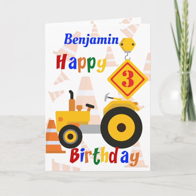 Road Construction Vehicle 3rd Birthday Card (Front)