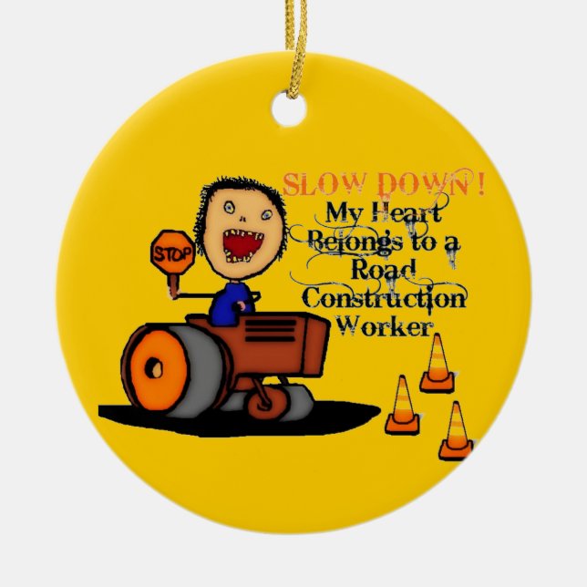 Road Construction Worker Love Ceramic Tree Decoration (Front)