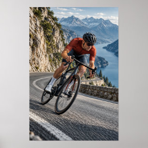 Road Cyclist on Winding Mountain Road Cycling Wall Poster