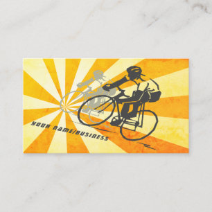 Road Cyclists with Retro Sunburst Biking Business Card