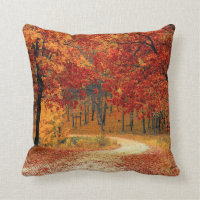 Road Forest Fall Path Throw Pillow