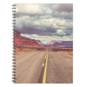 Road in the prairie country. Deserted natural trav Notebook
