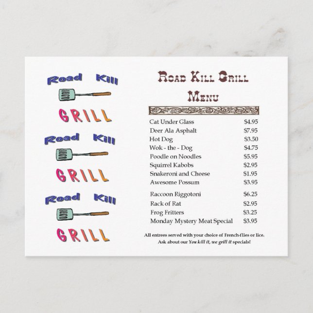 Road Kill Grill Postcard (Front)