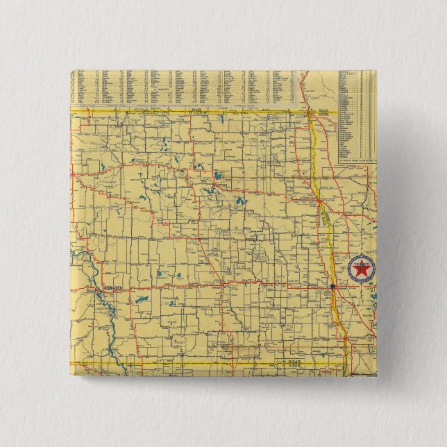 Road map N & S Dakota 15 Cm Square Badge (Front)