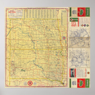 Road map N & S Dakota Poster