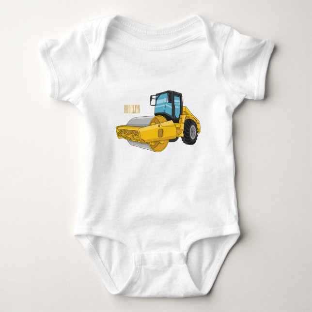 Road roller cartoon illustration baby bodysuit (Front)
