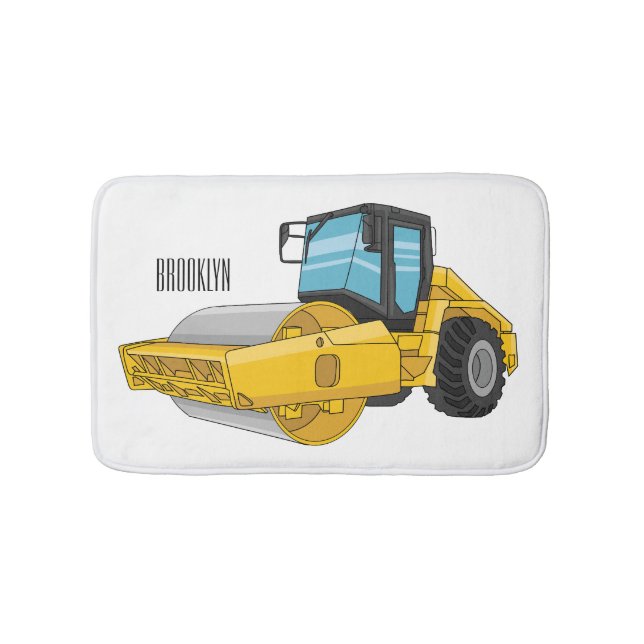 Road roller cartoon illustration bath mat (Front)