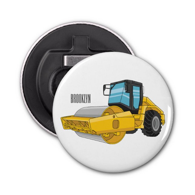 Road roller cartoon illustration bottle opener (Front)