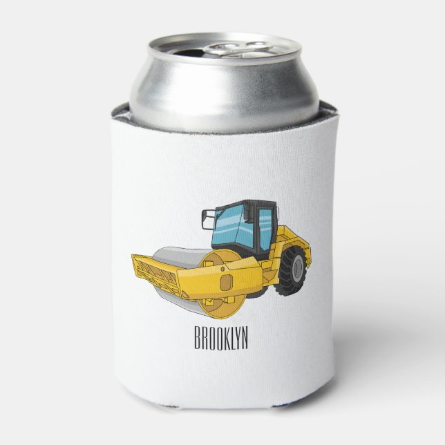 Road roller cartoon illustration can cooler (Can Front)