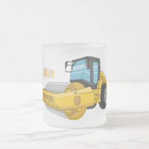 Road roller cartoon illustration frosted glass coffee mug