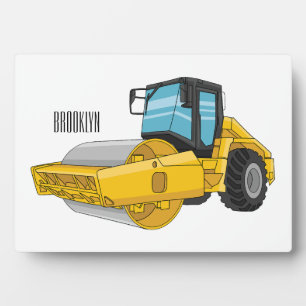 Road roller cartoon illustration plaque