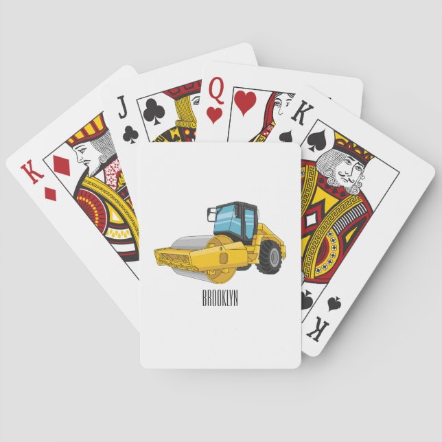 Road roller cartoon illustration playing cards (Back)