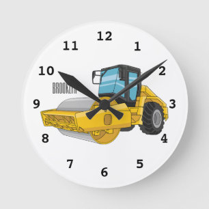 Road roller cartoon illustration round clock