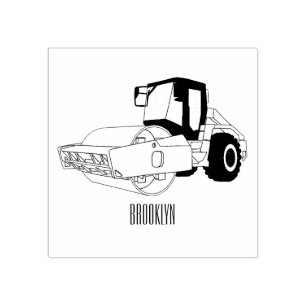 Road roller cartoon illustration rubber stamp