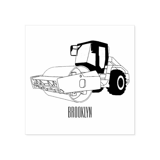 Road roller cartoon illustration rubber stamp (Imprint)
