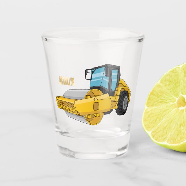 Road roller cartoon illustration shot glass (Front)