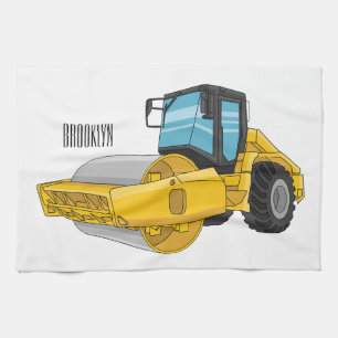 Road roller cartoon illustration tea towel