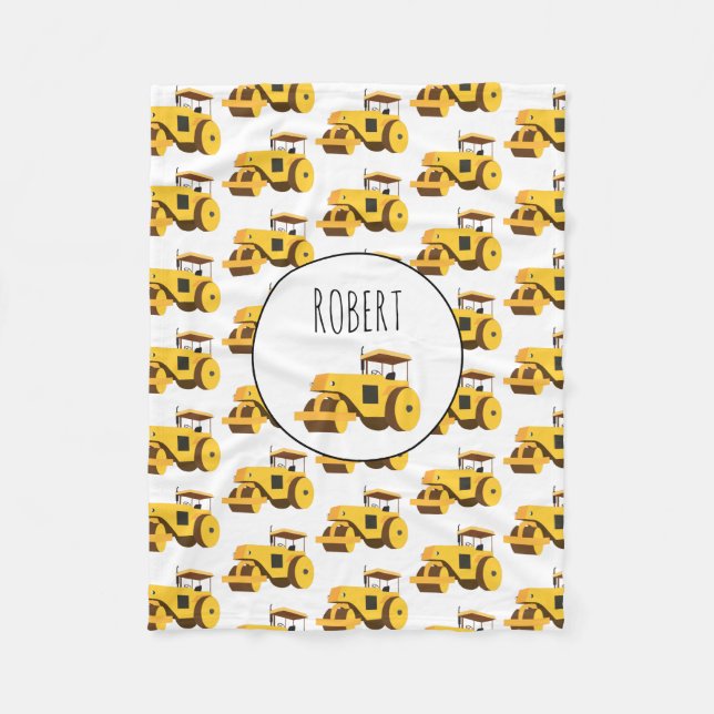 Road Roller Compactor Construction Truck Boys Name Fleece Blanket (Front)