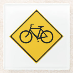 Road Sign Bicycle Glass Coaster