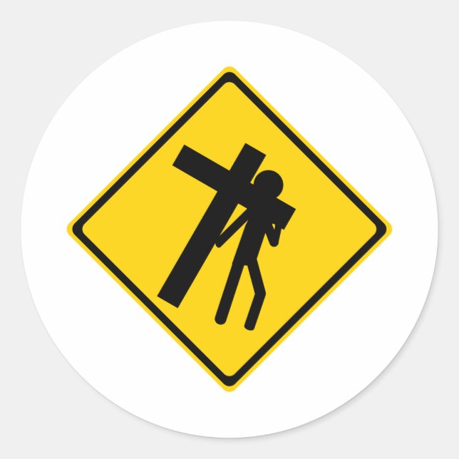 Road Sign Carrying Cross Classic Round Sticker (Front)