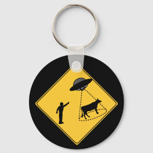 Road Sign- Cow and UFO Key Ring