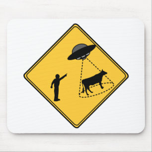 Road Sign- Cow and UFO Mouse Pad