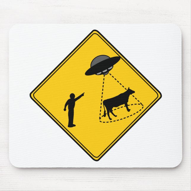 Road Sign- Cow and UFO Mouse Pad (Front)