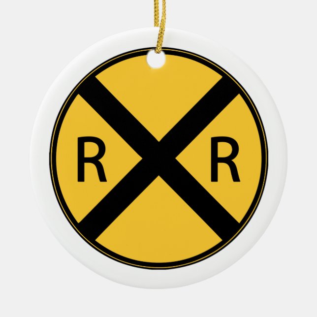 Road Sign Railroad Crossing Ceramic Tree Decoration (Front)