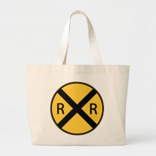 Road Sign Railroad Crossing Large Tote Bag