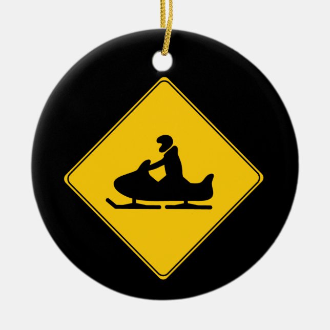 Road Sign- Snowmobile Ceramic Tree Decoration (Front)