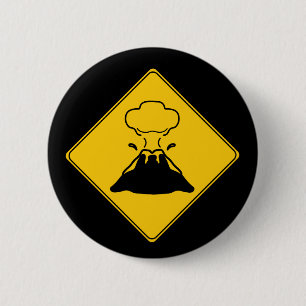 Road Sign- Volcano 6 Cm Round Badge