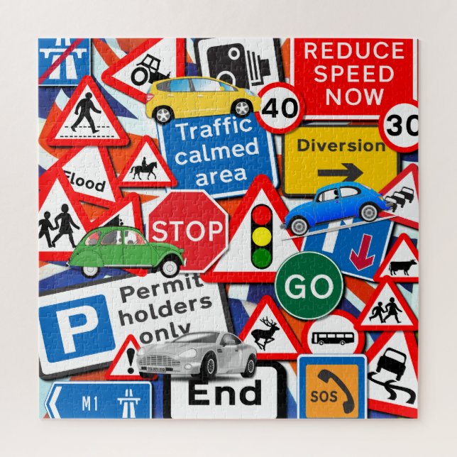 Road Signs and Colourful Cars Jigsaw Puzzle (Vertical)