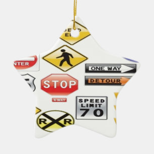 Road signs and traffic light design ceramic tree decoration