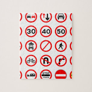 Road Signs - Red Round Jigsaw Puzzle