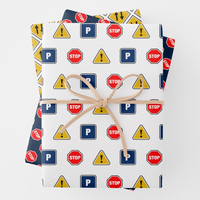 Road Signs Wrapping Paper Flat Sheet Set of 3 (In situ)