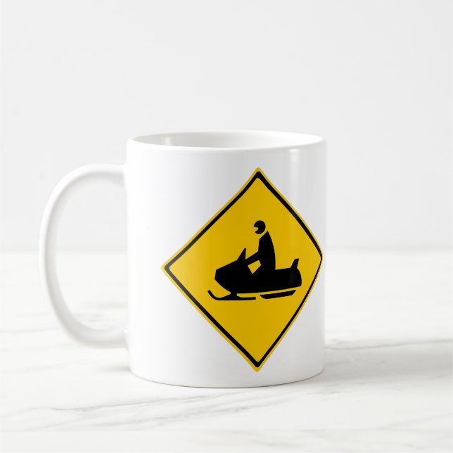 Road Snowmobile Warning Sign Snow Winter Coffee Mug (Left)