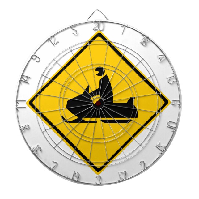 Road Snowmobile Warning Sign Snow Winter Dartboard (Front)