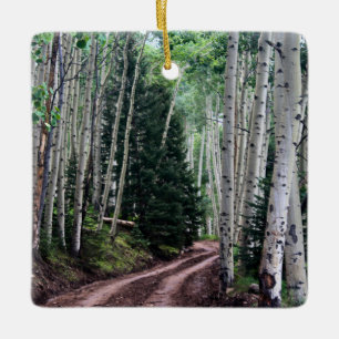 Road Through The Birch Ceramic Ornament