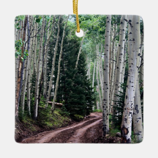 Road Through The Birch Ceramic Ornament (Front)