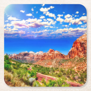 Road Through Zion National Park Square Paper Coaster