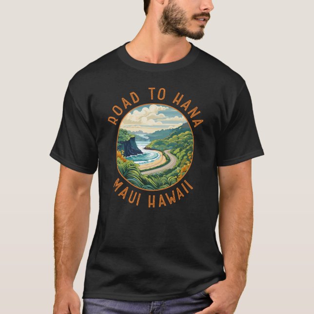 Road to Hana Maui Hawaii Retro Distressed Circle T-Shirt (Front)