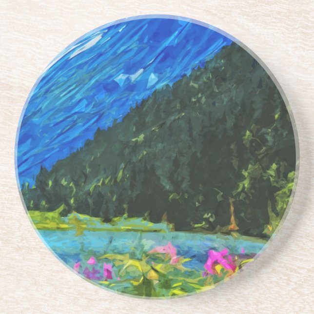 Road to Seward Alaska Abstract Impressionism Coaster (Front)