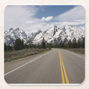 Road to the Teton Mountain Range Square Paper Coaster