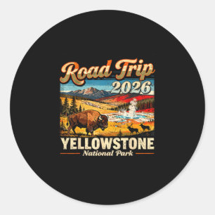 Road trip 2026 yellowstone national park buffalo classic round sticker