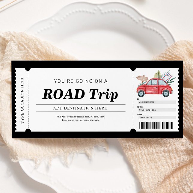 Road Trip Gift Ticket Trip Travel Voucher Invitation (Creator Uploaded)