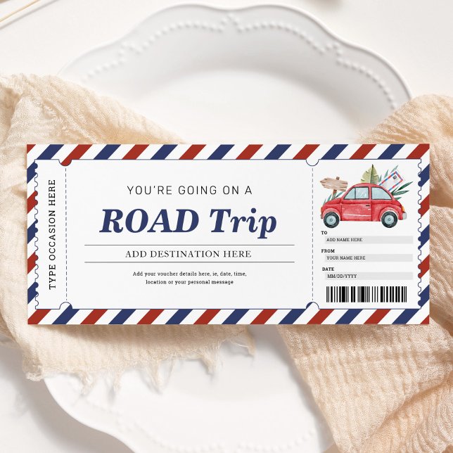 Road Trip Gift Ticket Trip Travel Voucher Invitation (Creator Uploaded)