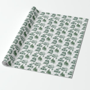 Road trip holiday toile   green wrapping paper